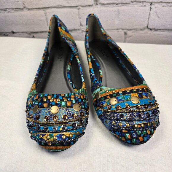 COREENA PRINT FLAT BY ASHRO PATTEREND WITH BEADS AND SEQUINS, NWOT WOMENS 12 - Picture 4 of 8